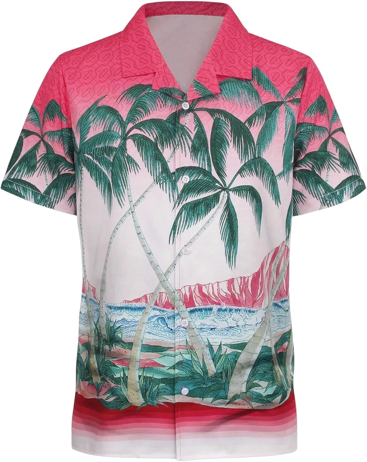 WDIRARA Men's Button Up Short Sleeve Cat Print Beachwear Striped Pocket Hawaiian Shirt Casual Collar Top