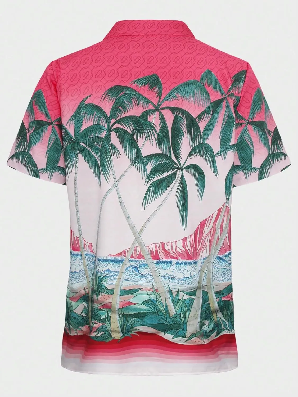 WDIRARA Men's Button Up Short Sleeve Cat Print Beachwear Striped Pocket Hawaiian Shirt Casual Collar Top