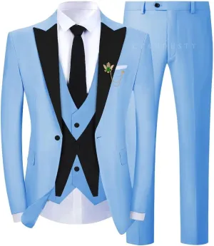 Wedding Tuxedo for Men Groom 3 Pieces Mens Suit Set Slim Fit Vest Pants Set One Button Blazer Peak Lapel Suit Men