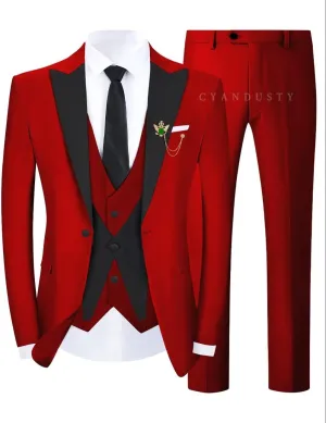 Wedding Tuxedo for Men Groom 3 Pieces Mens Suit Set Slim Fit Vest Pants Set One Button Blazer Peak Lapel Suit Men