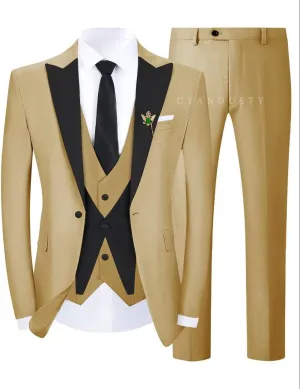 Wedding Tuxedo for Men Groom 3 Pieces Mens Suit Set Slim Fit Vest Pants Set One Button Blazer Peak Lapel Suit Men