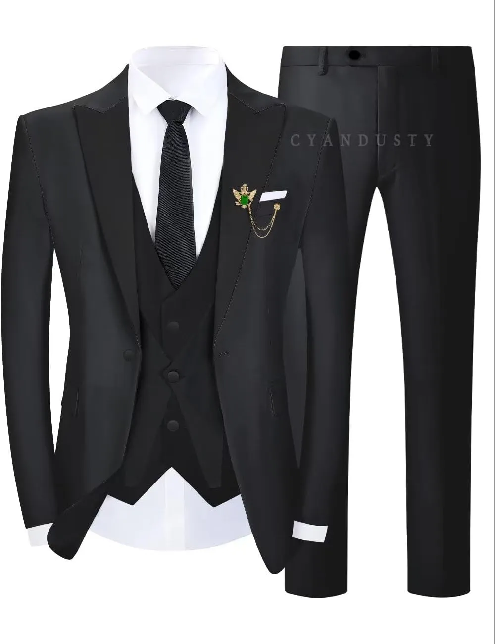 Wedding Tuxedo for Men Groom 3 Pieces Mens Suit Set Slim Fit Vest Pants Set One Button Blazer Peak Lapel Suit Men