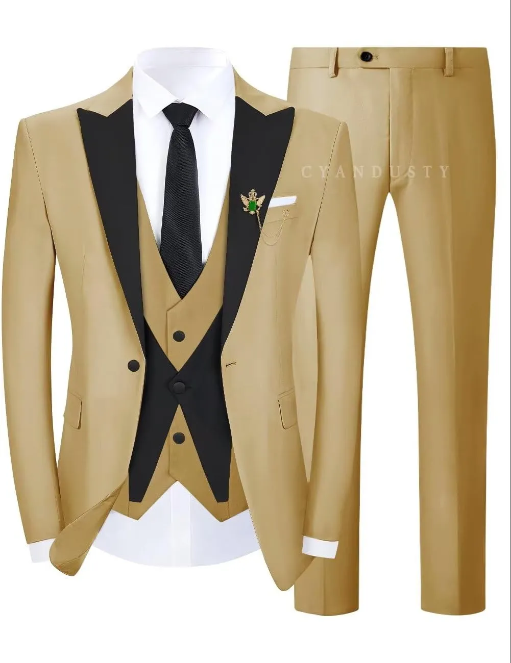 Wedding Tuxedo for Men Groom 3 Pieces Mens Suit Set Slim Fit Vest Pants Set One Button Blazer Peak Lapel Suit Men