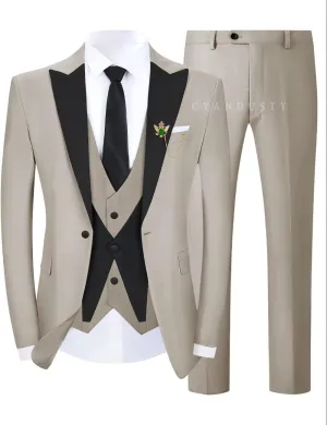 Wedding Tuxedo for Men Groom 3 Pieces Mens Suit Set Slim Fit Vest Pants Set One Button Blazer Peak Lapel Suit Men