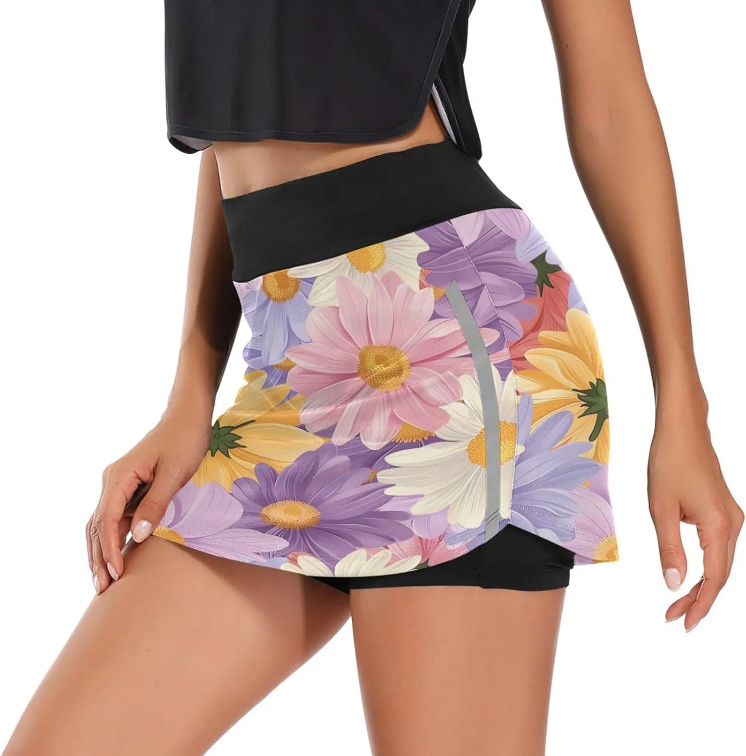 Wildflowers Botanical Ladies Skorts with Pockets High Waisted Womens Tennis Shorts, Mini Skirt