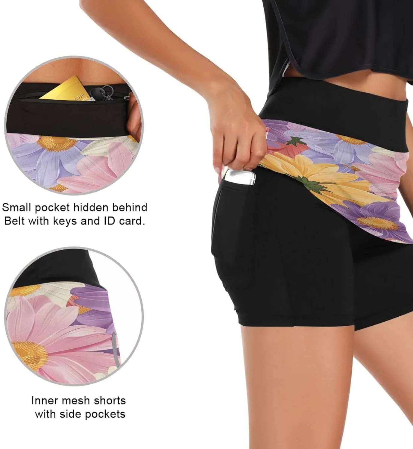 Wildflowers Botanical Ladies Skorts with Pockets High Waisted Womens Tennis Shorts, Mini Skirt