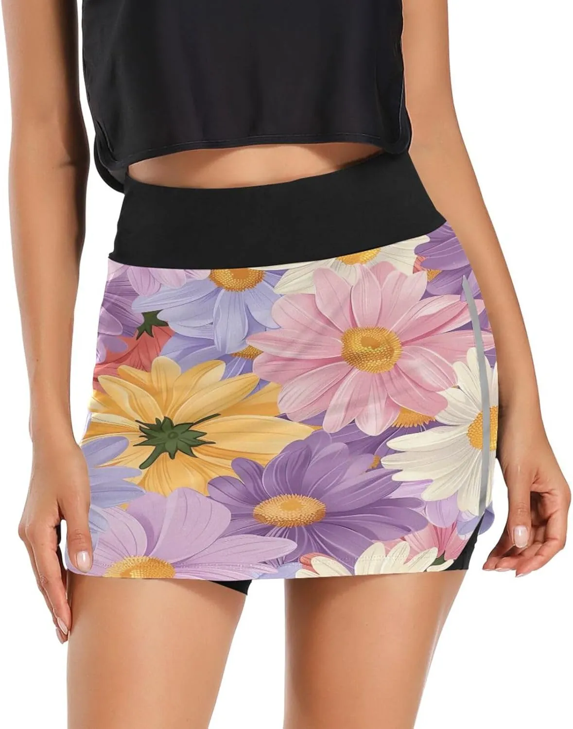 Wildflowers Botanical Ladies Skorts with Pockets High Waisted Womens Tennis Shorts, Mini Skirt