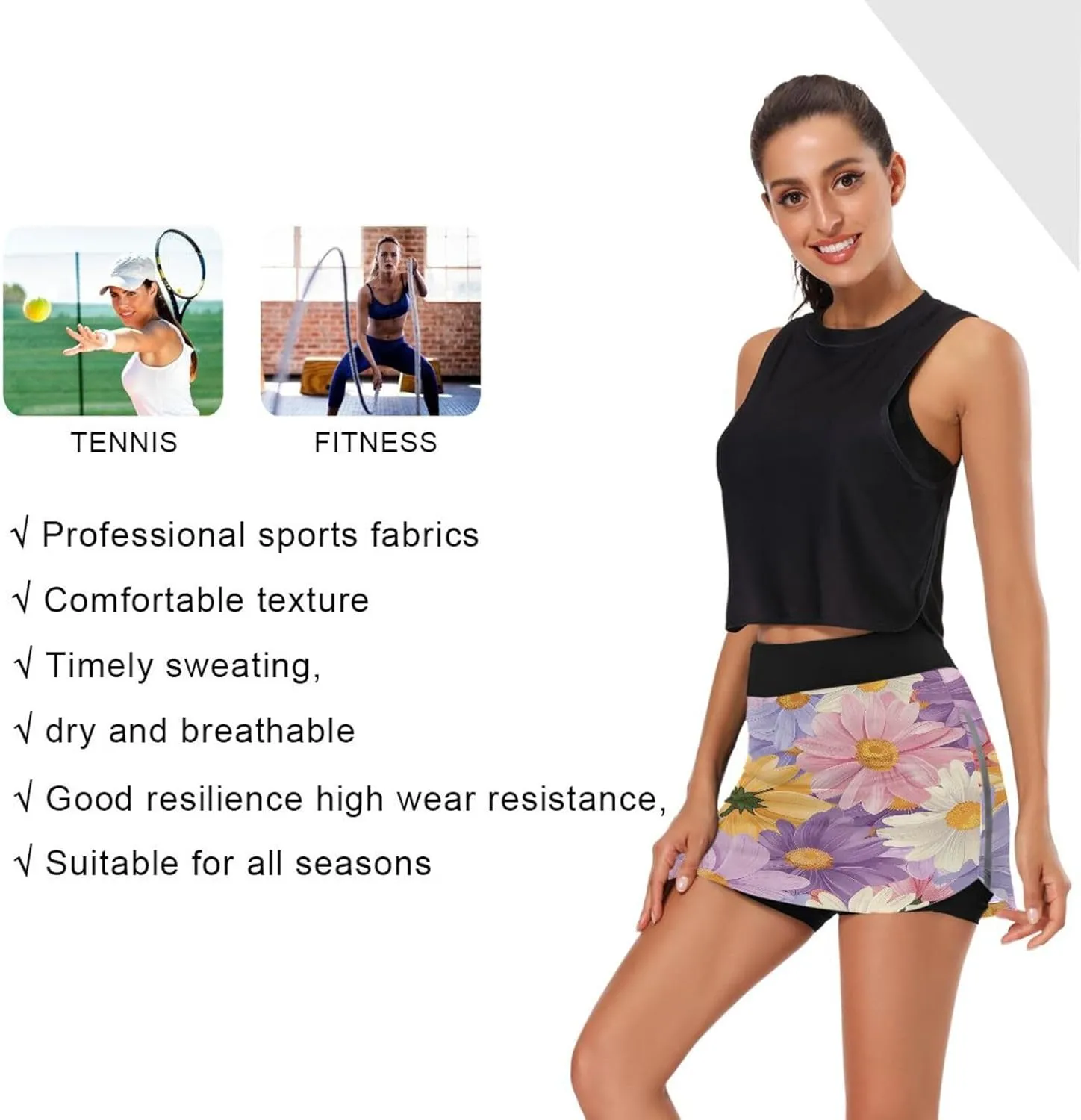 Wildflowers Botanical Ladies Skorts with Pockets High Waisted Womens Tennis Shorts, Mini Skirt