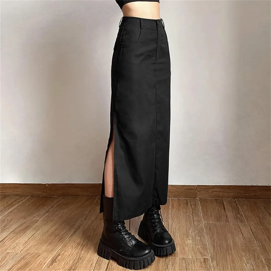Women Casual Midi Skirts High Waist A-LINE Slim Solid Long Skirt