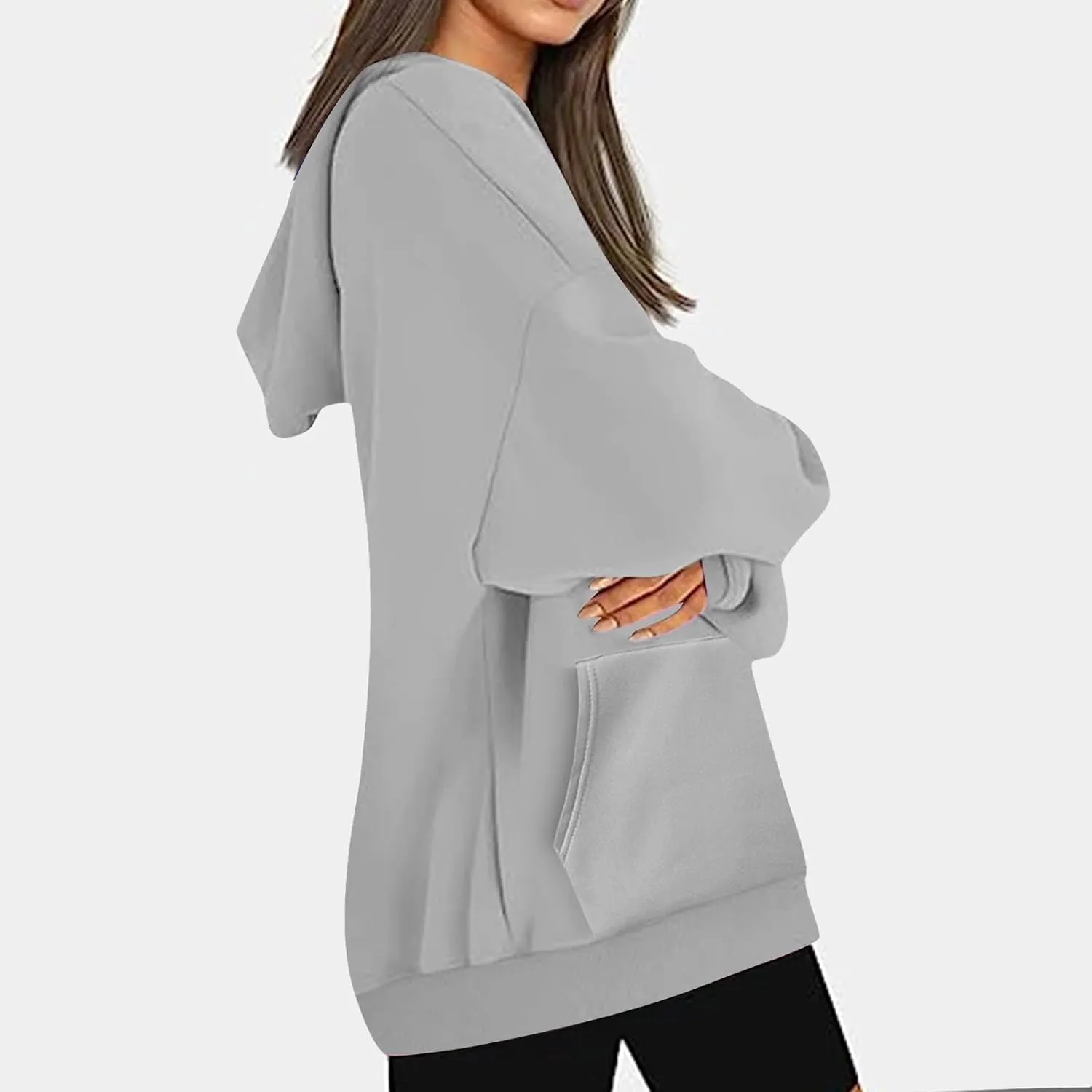 Women Oversized Hoodie Fleece Plain Plus Size Sweatshirts with Pocket Drawstring Workout Pullover Sweaters Tops