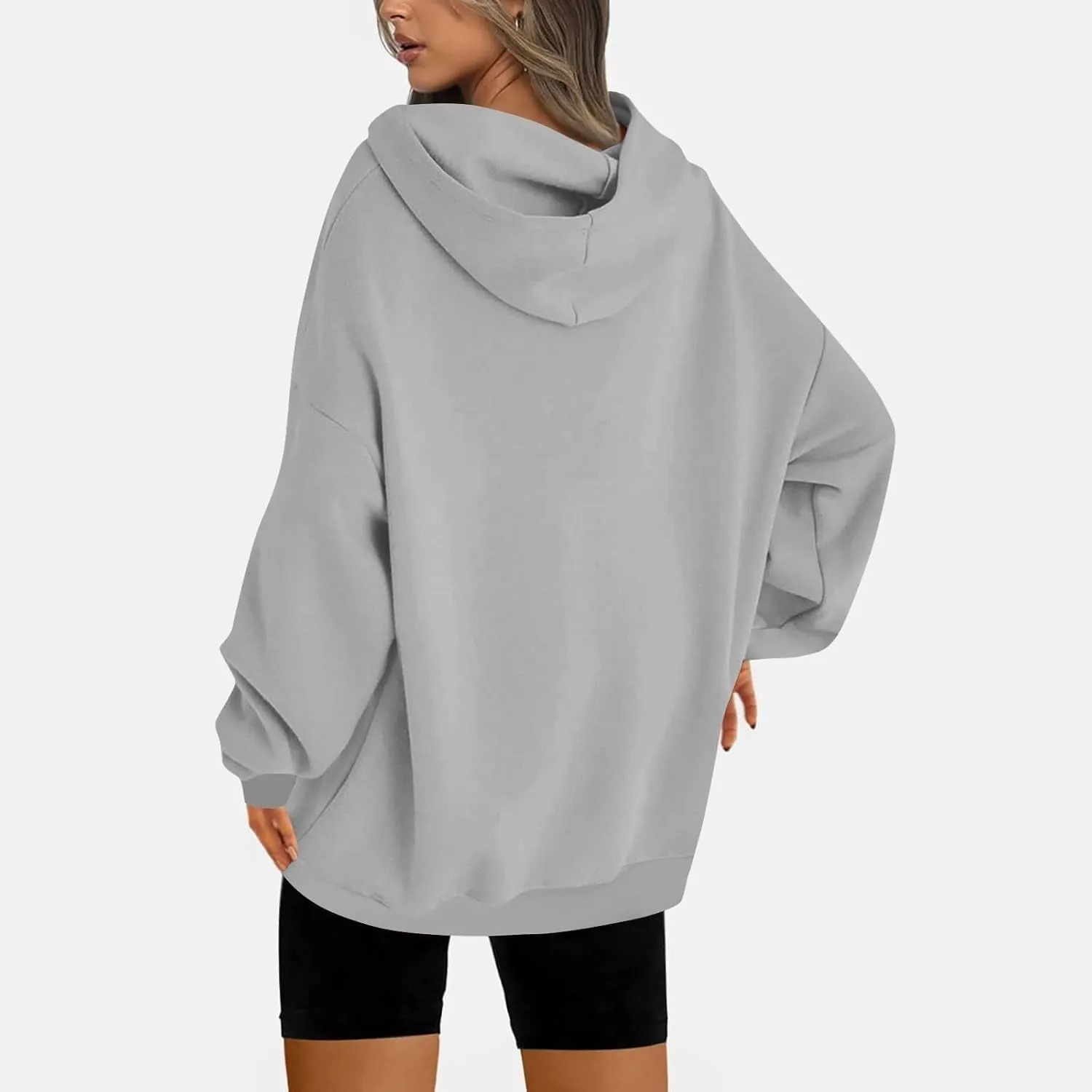 Women Oversized Hoodie Fleece Plain Plus Size Sweatshirts with Pocket Drawstring Workout Pullover Sweaters Tops