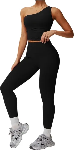 Women Tracksuit Yoga Set Workout Sportswear Gym Clothing High Waist Leggings Sports Suits(Advanced Black Set 2,M)