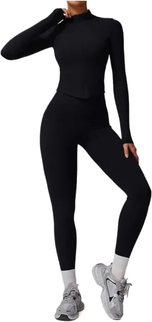 Women Tracksuit Yoga Set Workout Sportswear Gym Clothing High Waist Leggings Sports Suits(Advanced Black Set 4,M)