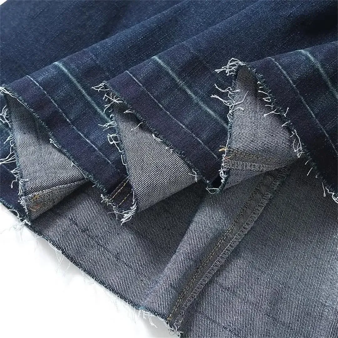 Women Vintage Denim Skirt High Waisted Patchwork Slim Casual A-LINE Midi Skirt