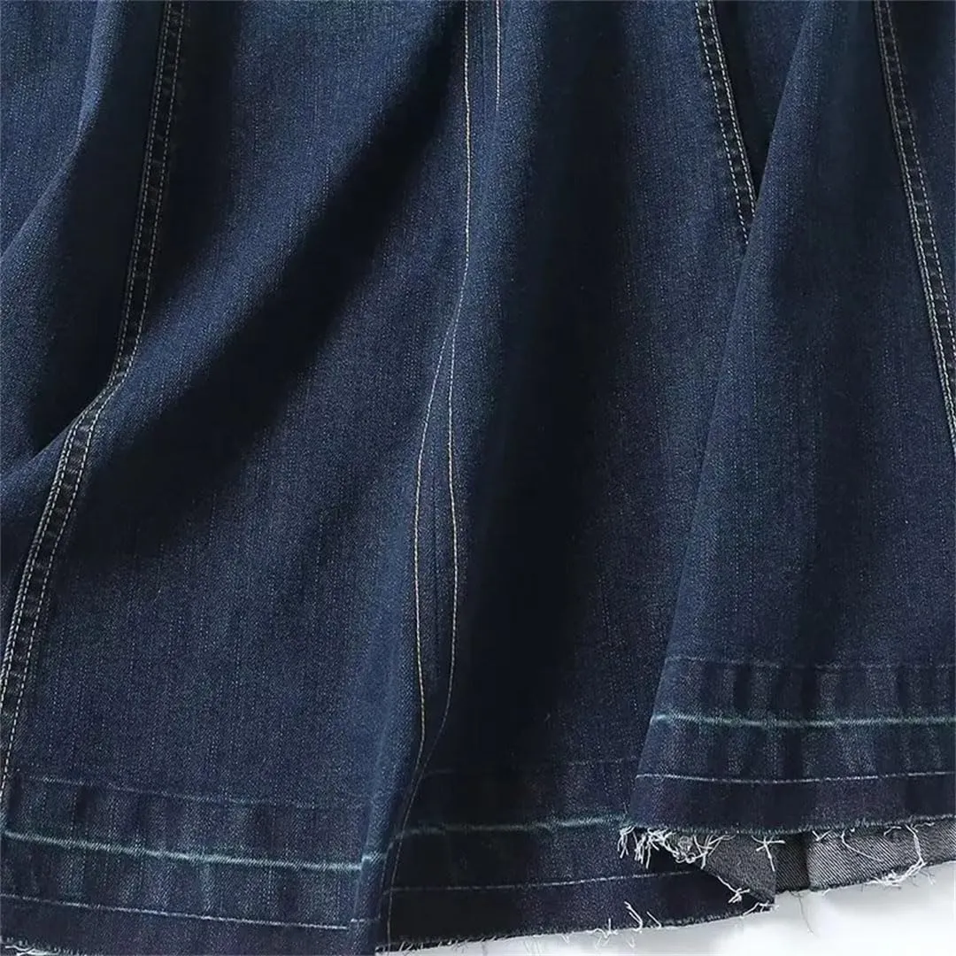 Women Vintage Denim Skirt High Waisted Patchwork Slim Casual A-LINE Midi Skirt