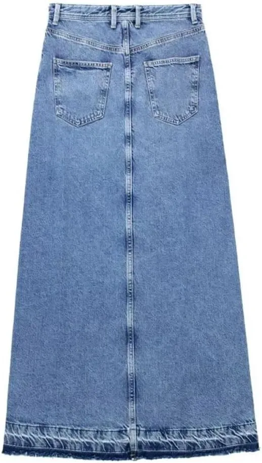 Women's A-LINE High Waisted Slit Jean Skirt Solid Long Denim Jean Skirt