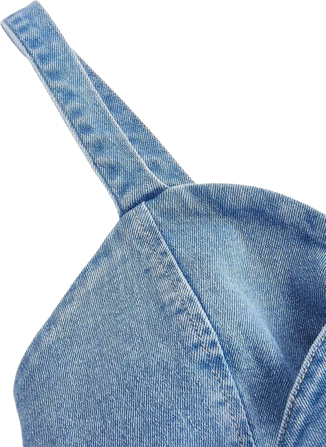 Women's Backless Denim Cami Crop Top Sweetheart Neck Button Tie Front Jean Camisole