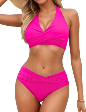 Women's Bikini Sets Twist Front Two Piece Swimsuit Halter Bathing Suit
