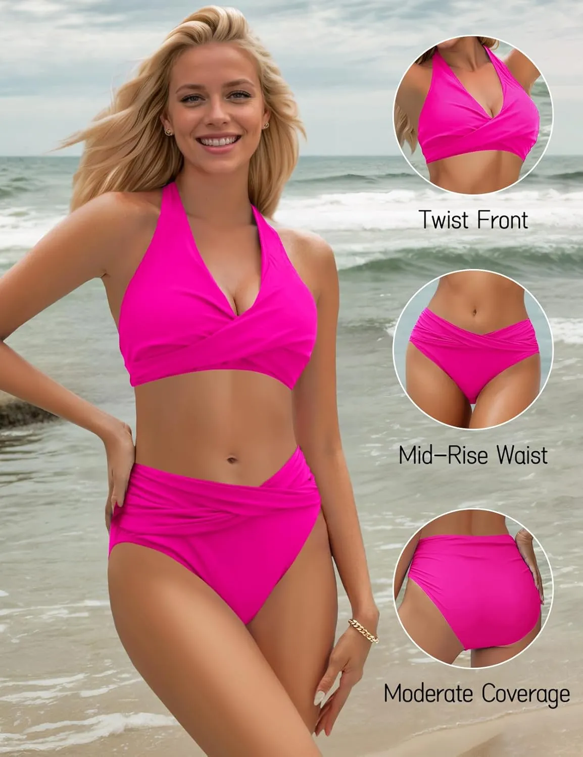 Women's Bikini Sets Twist Front Two Piece Swimsuit Halter Bathing Suit