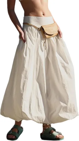 Women's Bubble Maxi Skirts Y2k a Line Long Skirt, Low Elastic Waist a Line Long Skirt Casual Ruffle Pleated Midi Dress