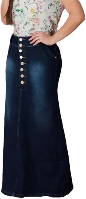 Women's Casual Front Button A-Line Denim Skirts High Waisted Solid Casual Long Jean Skirt