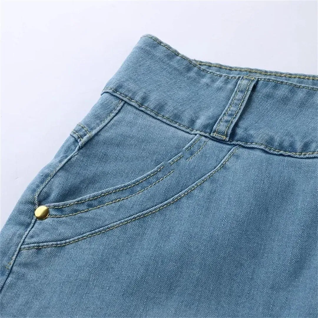 Women's Casual Front Button A-Line Denim Skirts High Waisted Solid Casual Long Jean Skirt