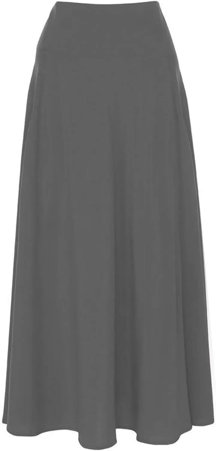 Women's Casual High-Waisted Pleated Maxi Skirt with PocketsSolid Long Vintage Strappy Skirt