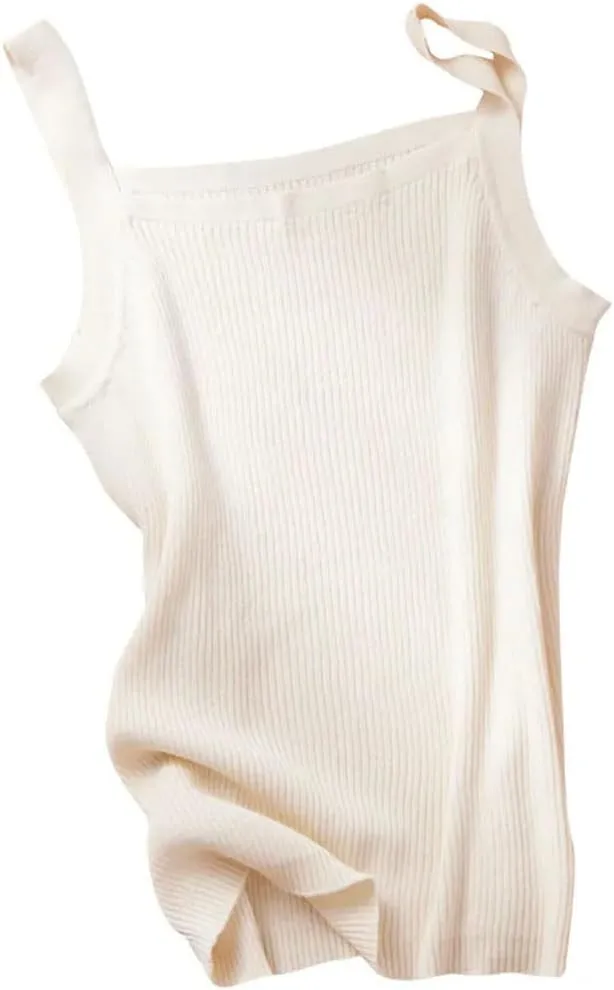 Women's Cotton Camisole Vest Wide Shoulder Straps Bottom Top Solid Sleeveless Tank