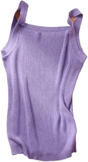 Women's Cotton Camisole Vest Wide Shoulder Straps Bottom Top Solid Sleeveless Tank