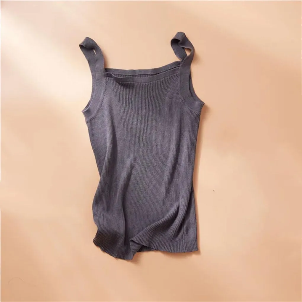 Women's Cotton Camisole Vest Wide Shoulder Straps Bottom Top Solid Sleeveless Tank