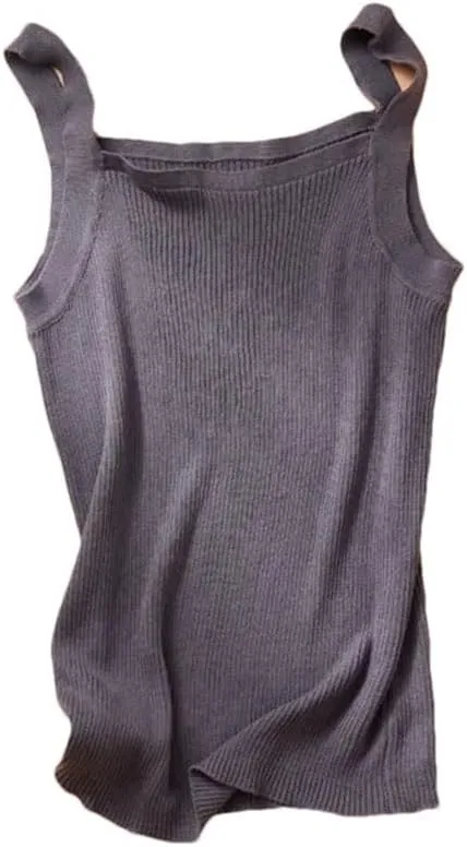 Women's Cotton Camisole Vest Wide Shoulder Straps Bottom Top Solid Sleeveless Tank