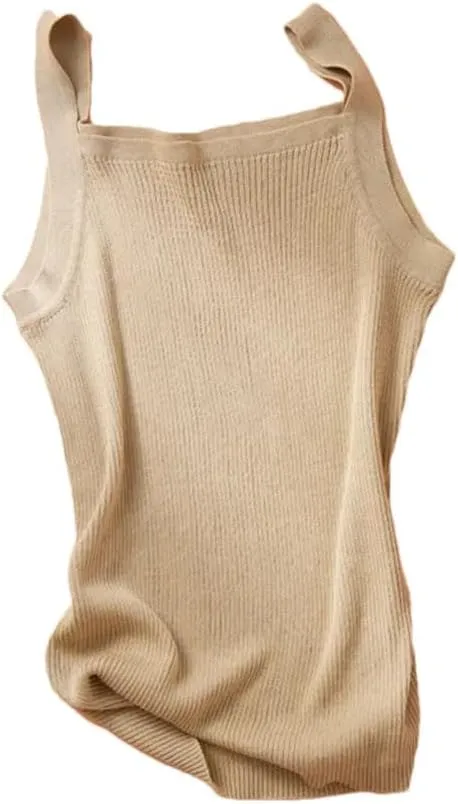 Women's Cotton Camisole Vest Wide Shoulder Straps Bottom Top Solid Sleeveless Tank