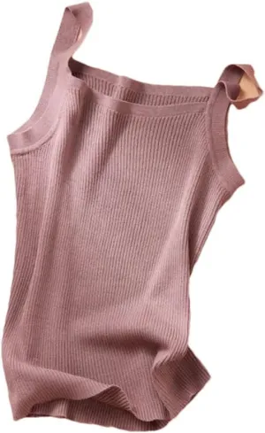 Women's Cotton Camisole Vest Wide Shoulder Straps Bottom Top Solid Sleeveless Tank