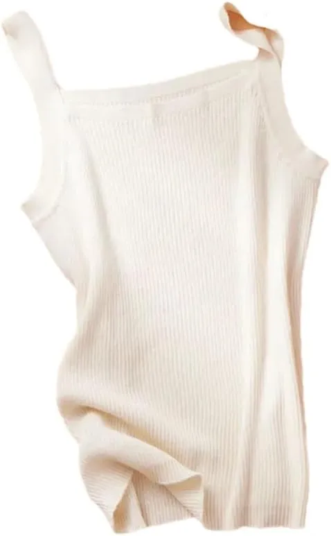 Women's Cotton Camisole Vest Wide Shoulder Straps Bottom Top Solid Sleeveless Tank