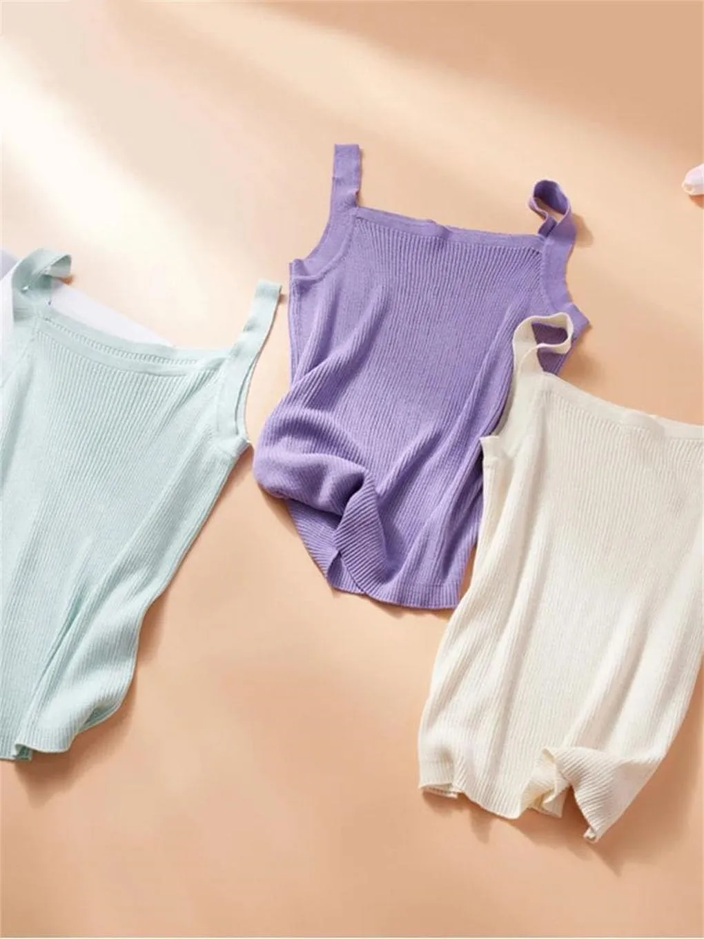 Women's Cotton Camisole Vest Wide Shoulder Straps Bottom Top Solid Sleeveless Tank