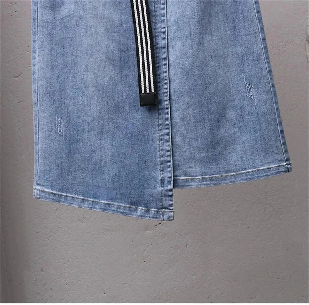 Women's Denim Skirts Summer High-Waisted A-LINE Belt Split Retro Jeans Skirts