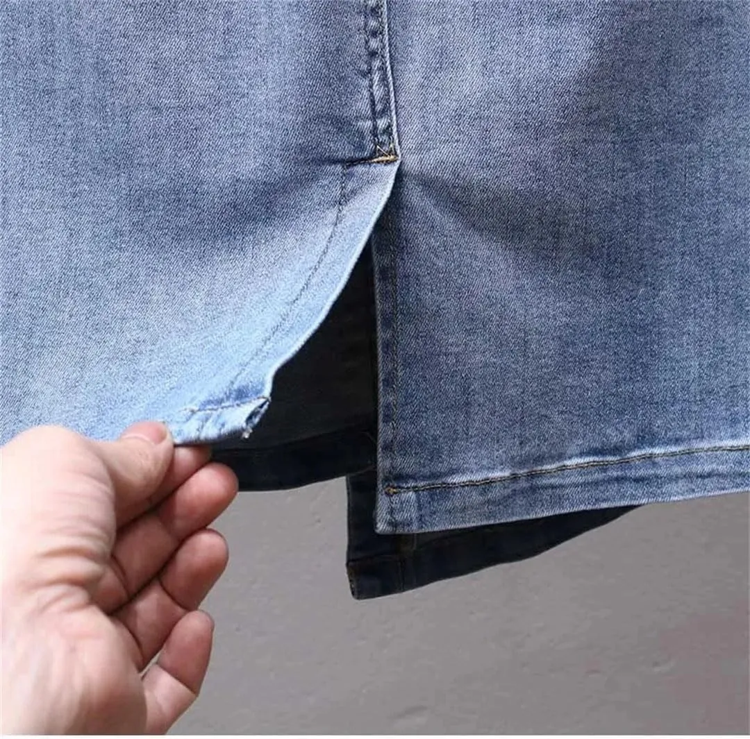 Women's Denim Skirts Summer High-Waisted A-LINE Belt Split Retro Jeans Skirts
