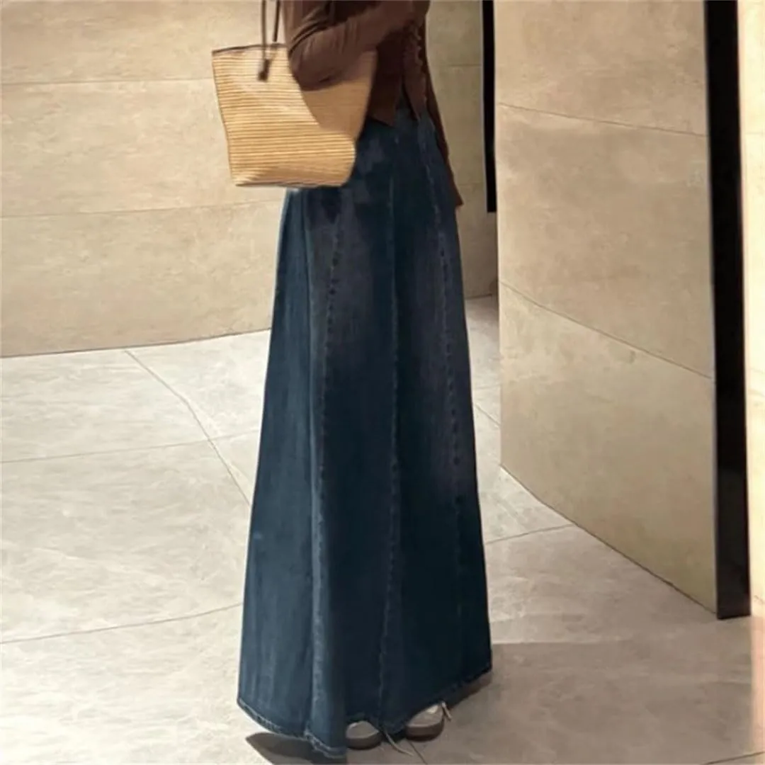 Women's High Waisted Long Denim Skirt Vintage Summer A-Line Loose Skirts