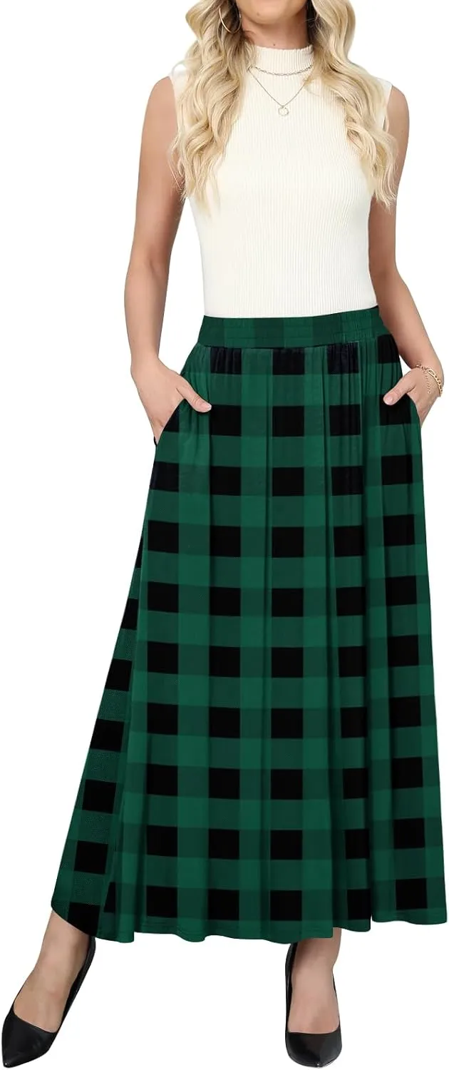Women's Maxi Skirt Flowy High Waisted Casual Long Skirts with Pockets