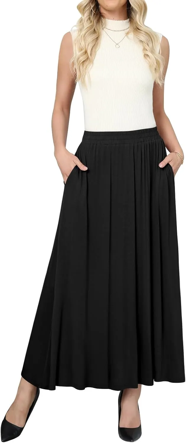 Women's Maxi Skirt Flowy High Waisted Casual Long Skirts with Pockets