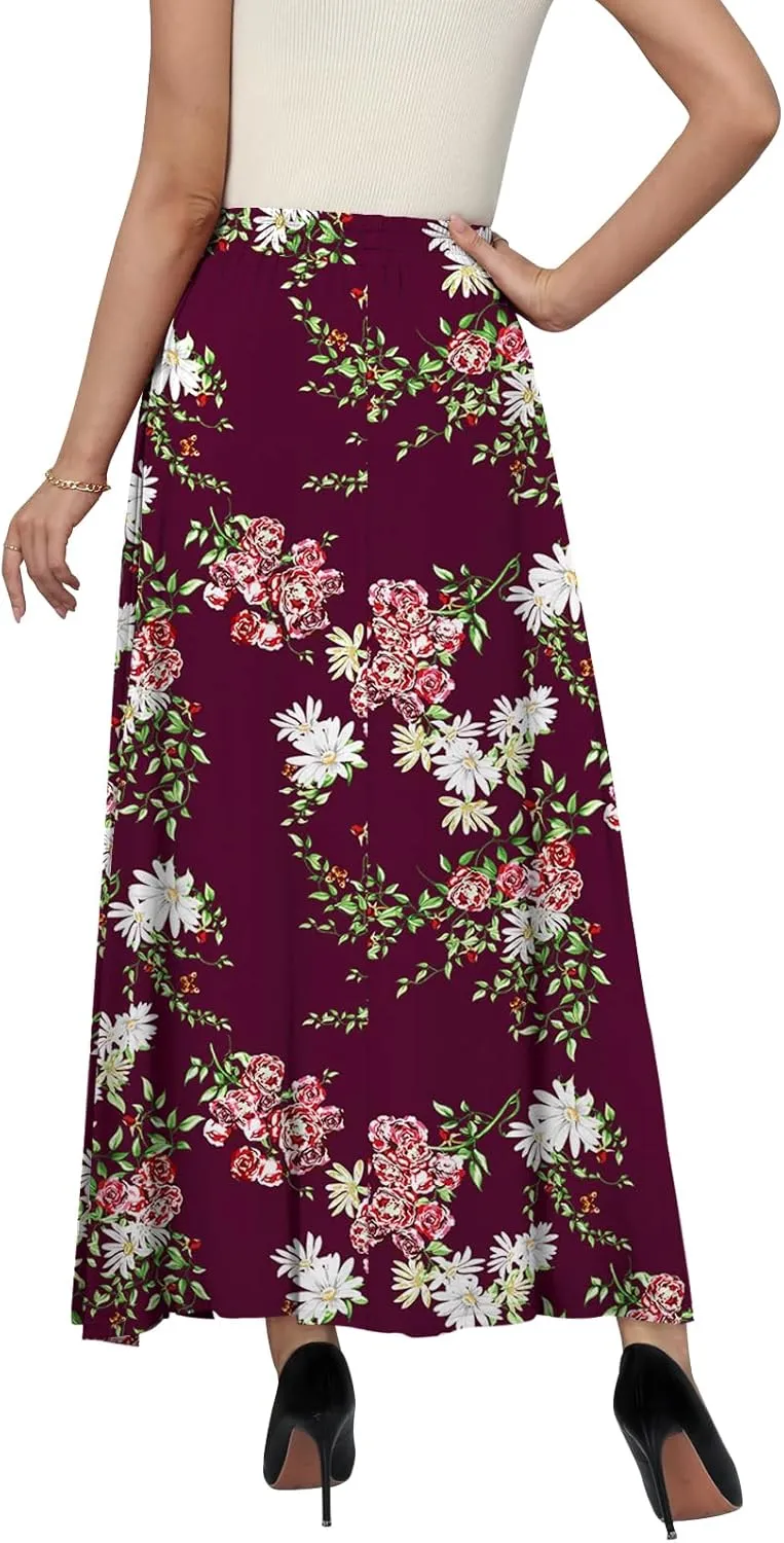 Women's Maxi Skirt Flowy High Waisted Casual Long Skirts with Pockets