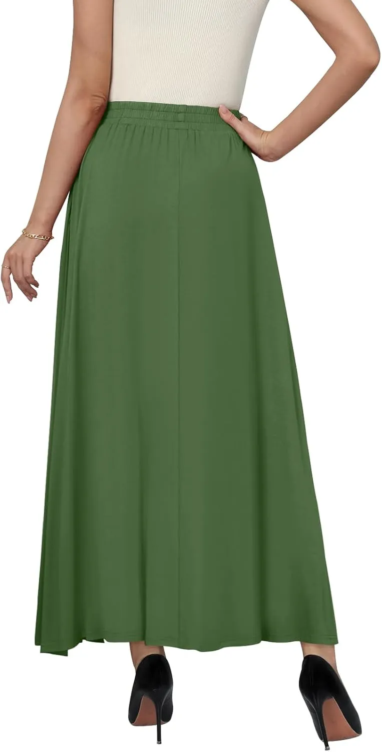 Women's Maxi Skirt Flowy High Waisted Casual Long Skirts with Pockets