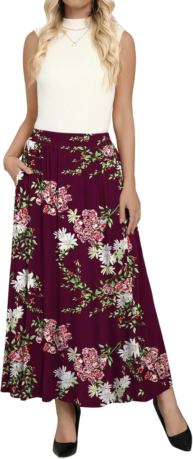 Women's Maxi Skirt Flowy High Waisted Casual Long Skirts with Pockets