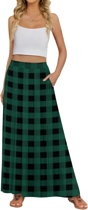 Women's Maxi Skirt Flowy High Waisted Casual Long Skirts with Pockets