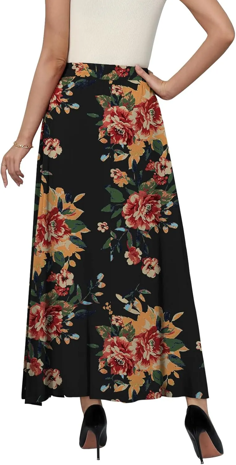 Women's Maxi Skirt Flowy High Waisted Casual Long Skirts with Pockets