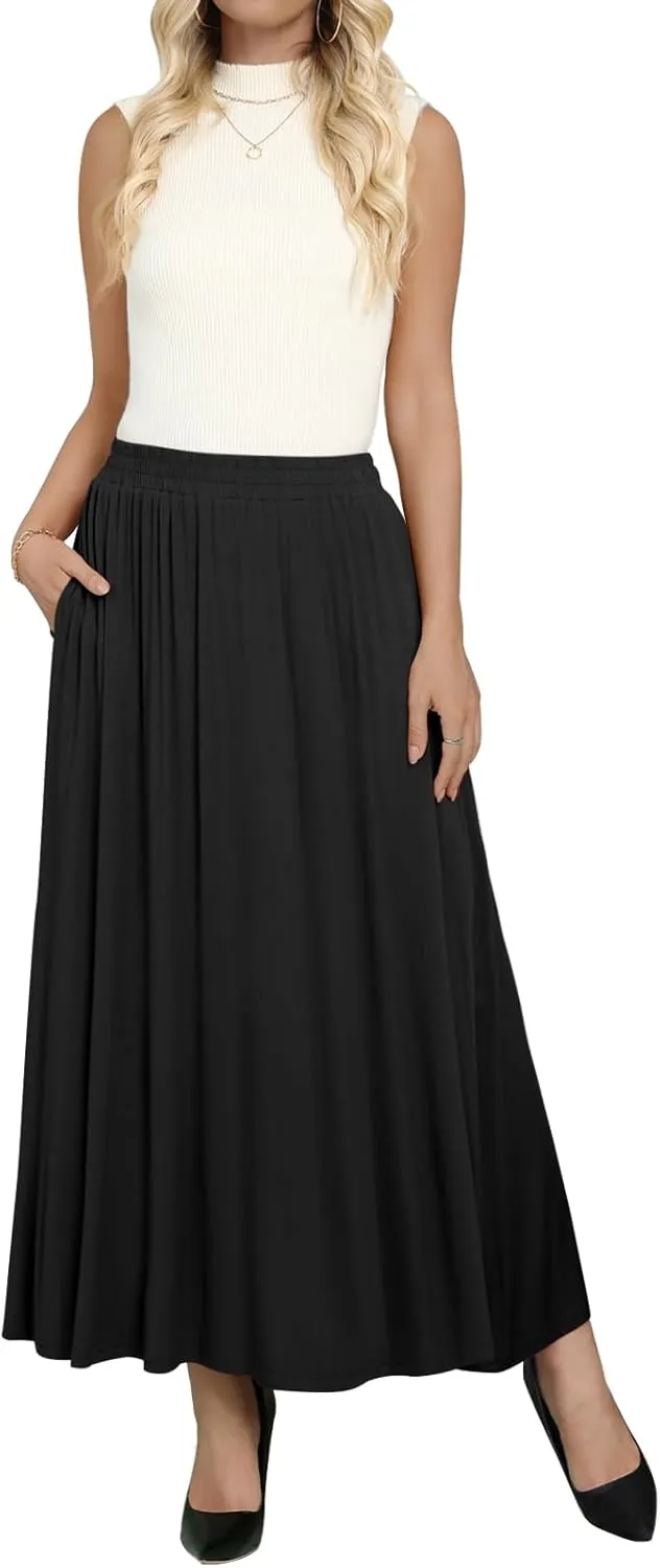 Women's Maxi Skirt Flowy High Waisted Casual Long Skirts with Pockets
