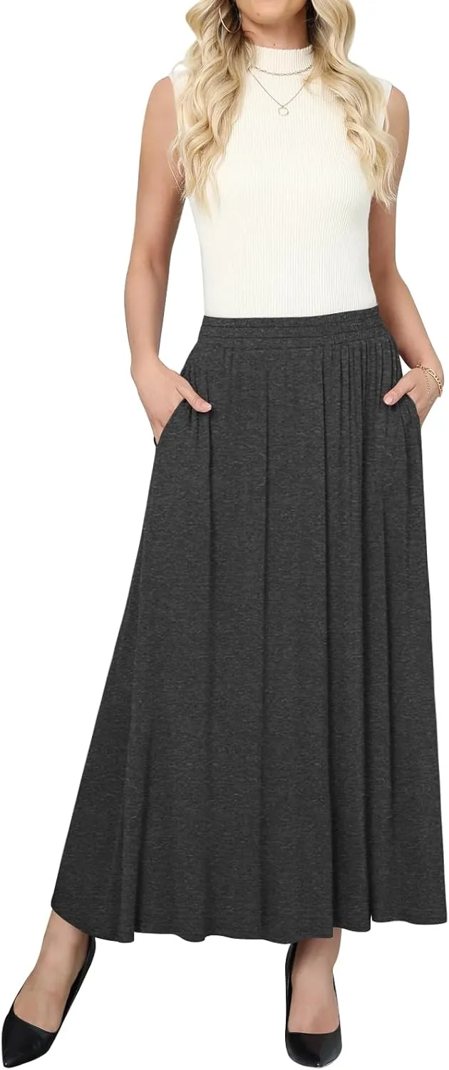 Women's Maxi Skirt Flowy High Waisted Casual Long Skirts with Pockets