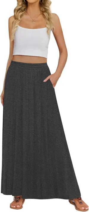 Women's Maxi Skirt Flowy High Waisted Casual Long Skirts with Pockets
