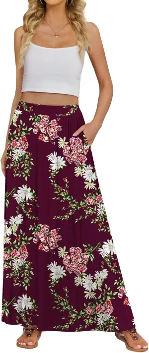 Women's Maxi Skirt Flowy High Waisted Casual Long Skirts with Pockets