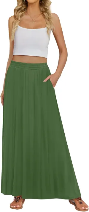 Women's Maxi Skirt Flowy High Waisted Casual Long Skirts with Pockets